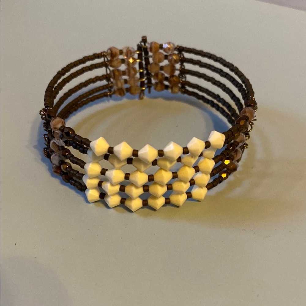 HANDMADE by ME Sorelle Designs Cream and Brown Beaded Bracelet